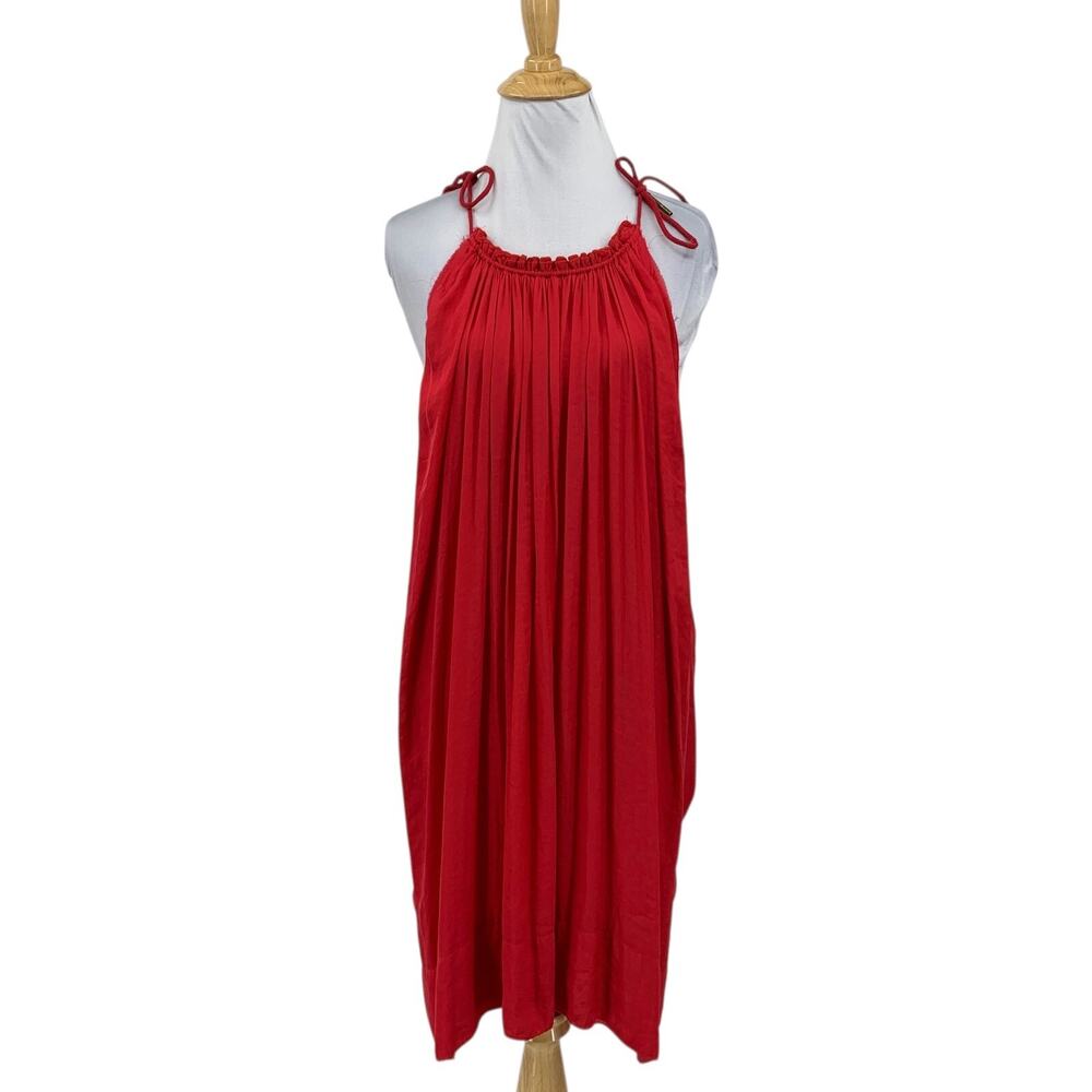 Isabel Marant Tunic Tank Womens 36 Red Draped Gathered Neck Tie Satin *No Belt
